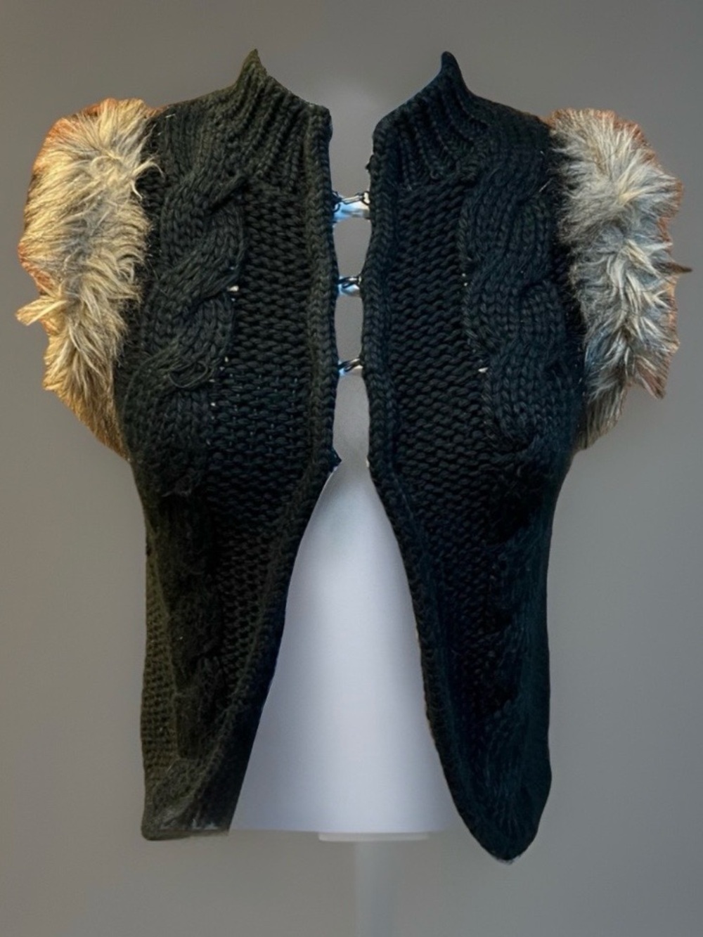 Vintage black with Faux Fur Vest Jacket